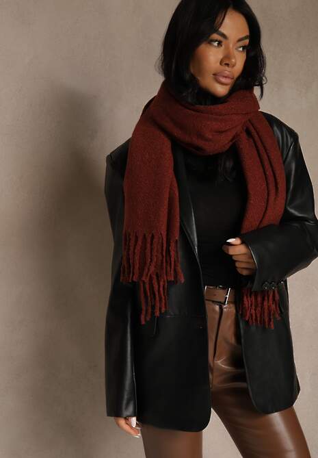 Bordowy Gładki Szalik z Frędzlami Vetimare