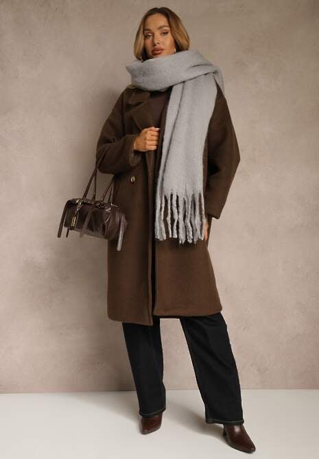 Szary Szalik Ozdobiony Frędzlami Owedela