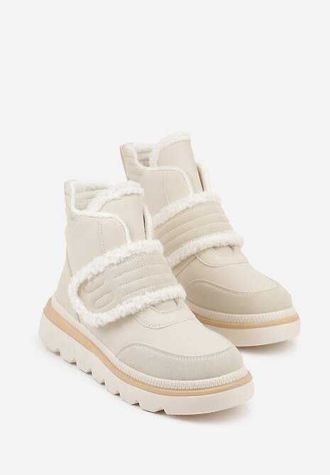 Beżowe Śniegowce Ozdobione Futerkiem i Przeszyciami Newelara 5