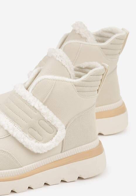 Beżowe Śniegowce Ozdobione Futerkiem i Przeszyciami Newelara 7