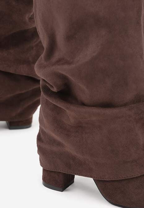 Brązowe Marszczone Kozaki na Słupkowym Obcasie z Wywiniętą Cholewką Runella 6