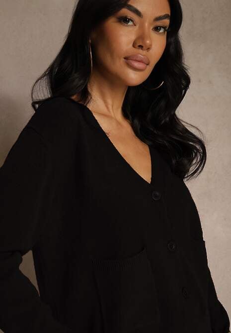 Czarny Kardigan na Guziki z Domieszką Kaszmiru Vetiella 5