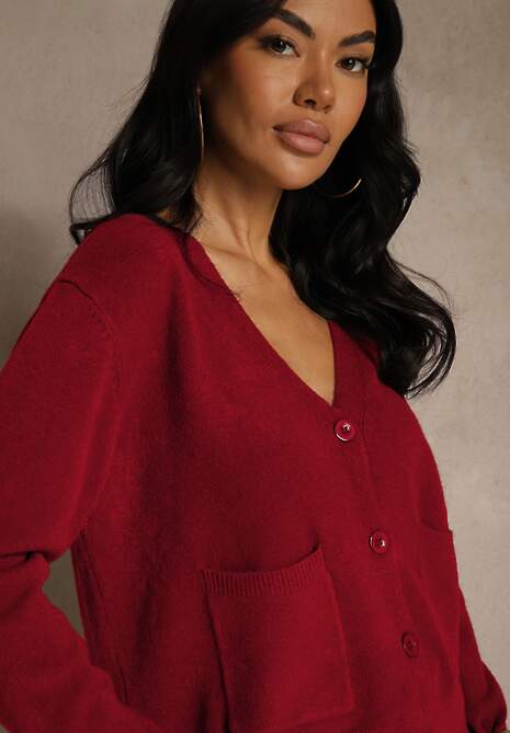 Bordowy Kardigan na Guziki z Domieszką Kaszmiru Vetiella 5