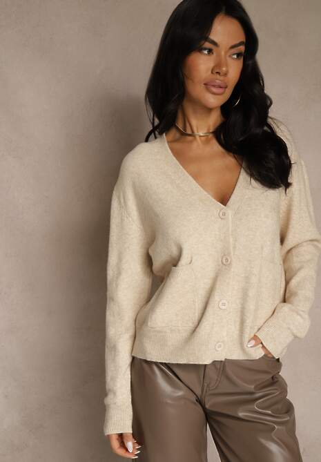 Beżowy Kardigan na Guziki z Domieszką Kaszmiru Vetiella 4