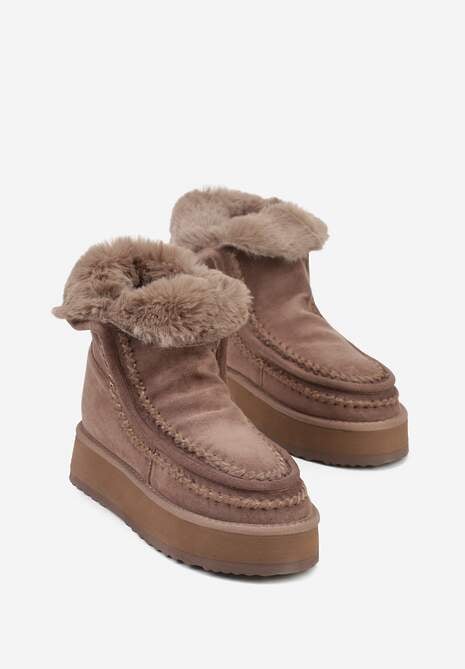 Ciemnobeżowe Śniegowce Ozdobione Haftem Rawedena 5