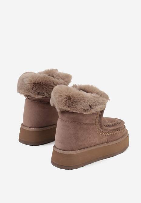 Ciemnobeżowe Śniegowce Ozdobione Haftem Rawedena 7