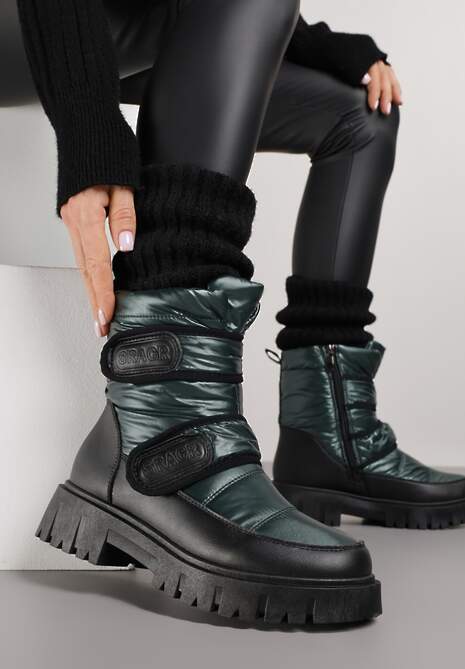 Ciemnozielone Śniegowce na Rzepy i Grubej Podeszwie Cashel