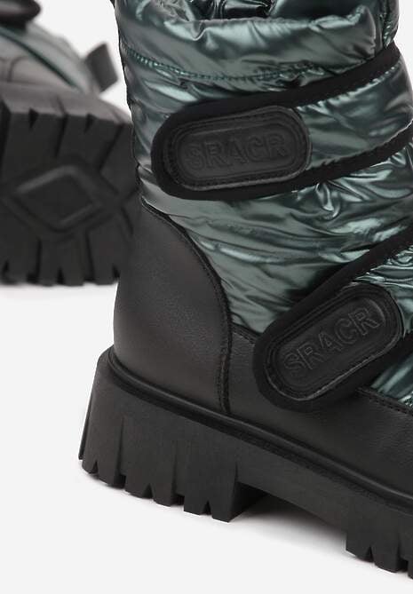 Ciemnozielone Śniegowce na Rzepy i Grubej Podeszwie Cashel 6