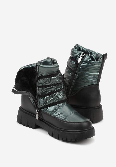 Ciemnozielone Śniegowce na Rzepy i Grubej Podeszwie Cashel 7