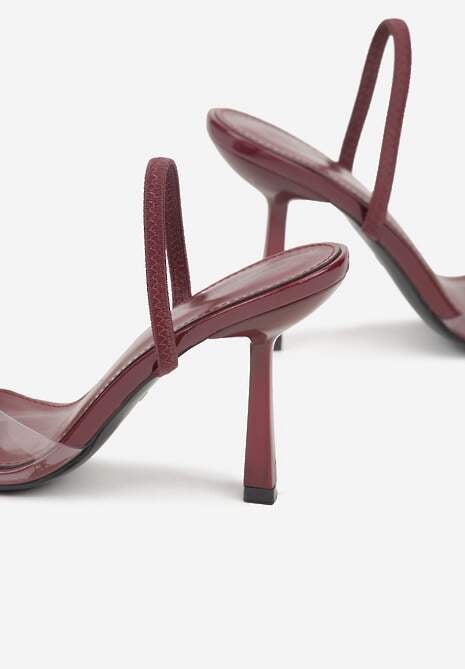 Bordowe Transparentne Sandały na Klepsydrowej Szpilce z Kokardą i Cyrkoniami Feralia 7