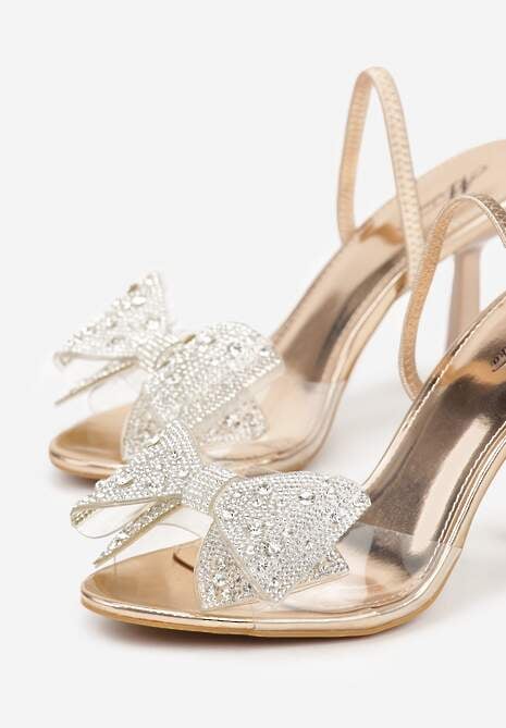 Szampańskie Transparentne Sandały na Klepsydrowej Szpilce z Kokardą i Cyrkoniami Feralia 7