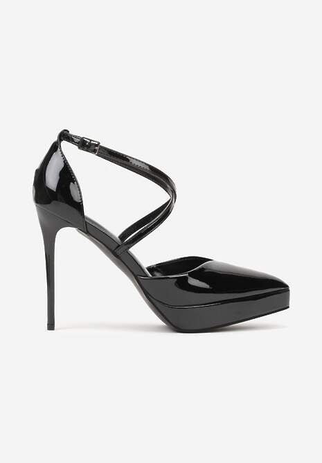 Czarne Szpilki z Platformą i Przeplatanymi Paskami Ferinela 4