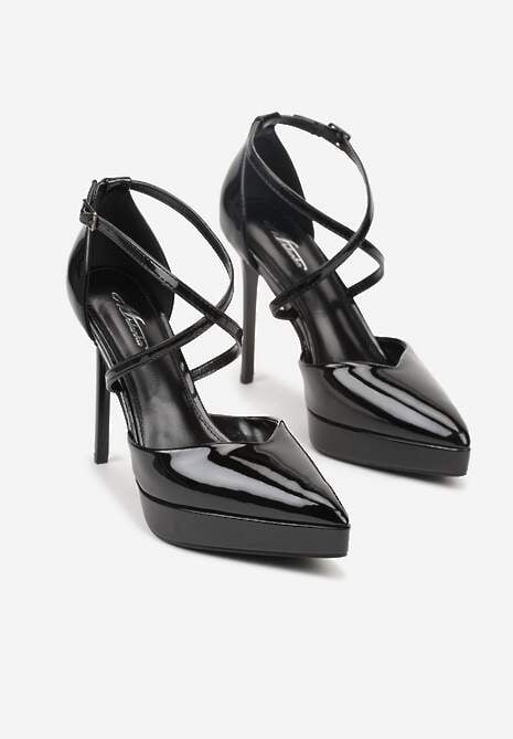 Czarne Szpilki z Platformą i Przeplatanymi Paskami Ferinela 5