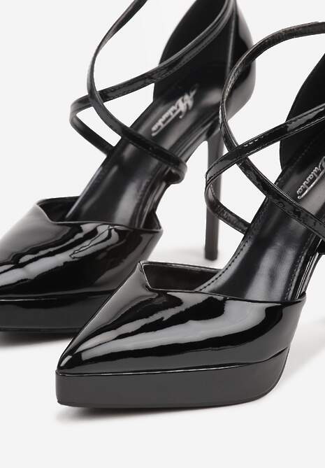Czarne Szpilki z Platformą i Przeplatanymi Paskami Ferinela 6