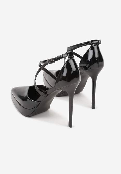 Czarne Szpilki z Platformą i Przeplatanymi Paskami Ferinela 7