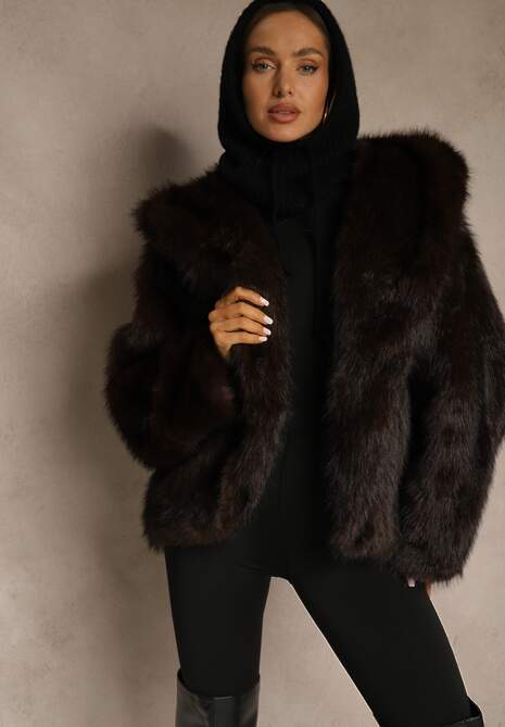 Brązowa Kurtka Futerko z Kapturem i Kieszeniami Zelafera 4