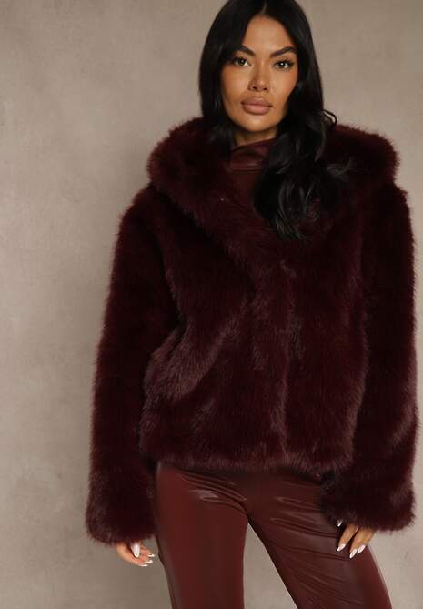 Bordowa Kurtka Futerko z Nieodpinanym Kapturem Vetisala 4