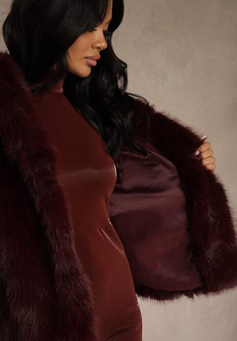 Bordowa Kurtka Futerko z Nieodpinanym Kapturem Vetisala 5