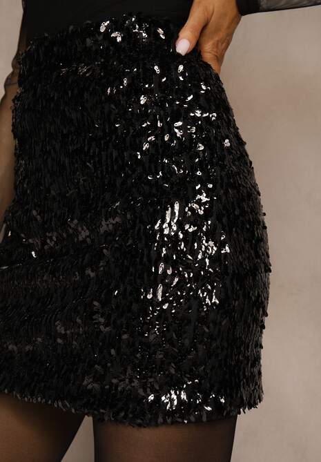 Czarna Cekinowa Dopasowana Spódnica Vetizine 5