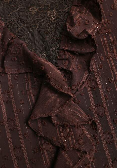 Brązowa Bluzka z Koronką i Falbankami Zdobiona Metalicznymi Przeszyciami Aliafera 6