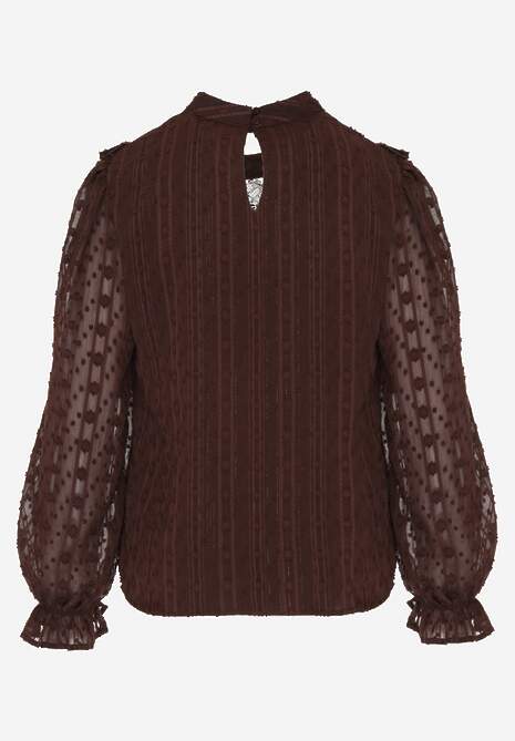 Brązowa Bluzka z Koronką i Falbankami Zdobiona Metalicznymi Przeszyciami Aliafera 7