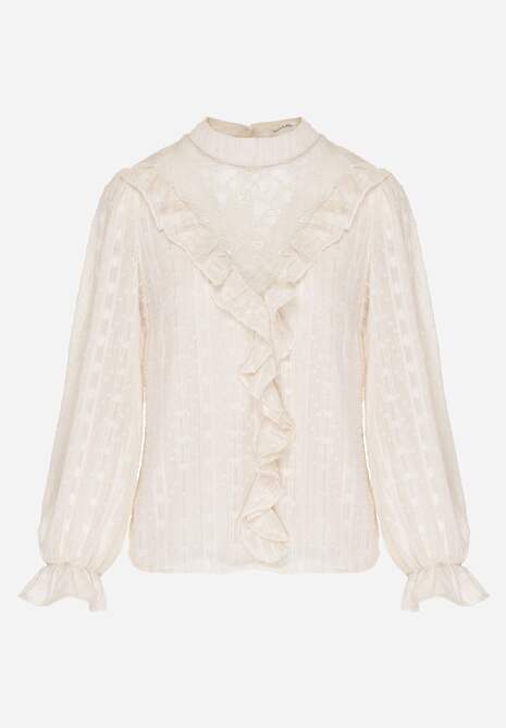 Beżowa Bluzka z Koronką i Falbankami Zdobiona Metalicznymi Przeszyciami Aliafera 6