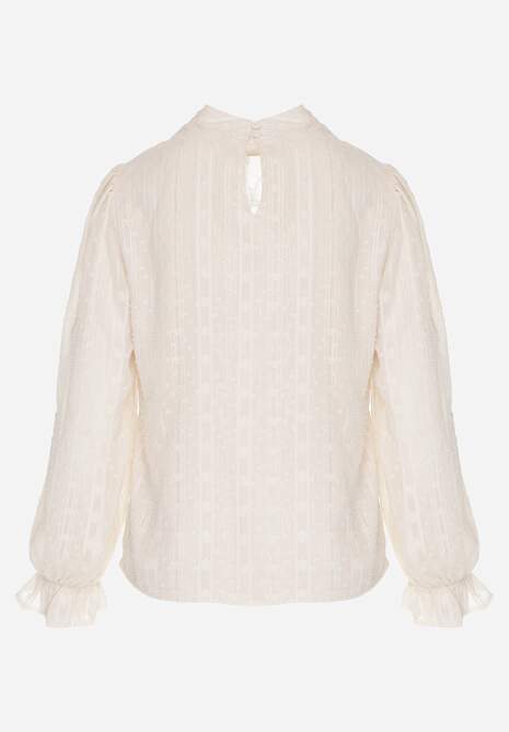 Beżowa Bluzka z Koronką i Falbankami Zdobiona Metalicznymi Przeszyciami Aliafera 7