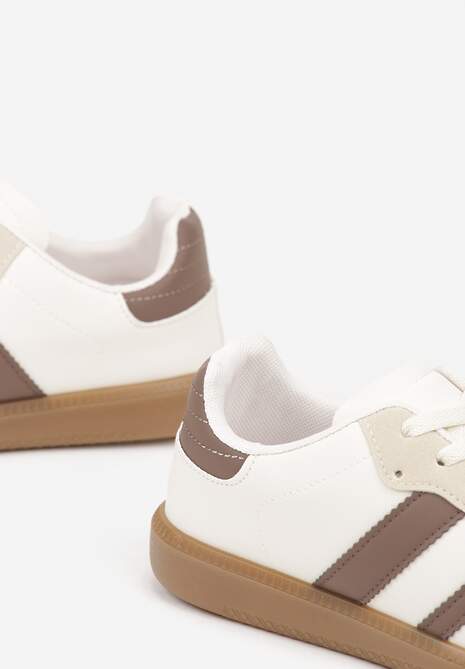 Ciemnobeżowe Casualowe Sneakersy na Płaskiej Podeszwie z Paskami Jereria 6