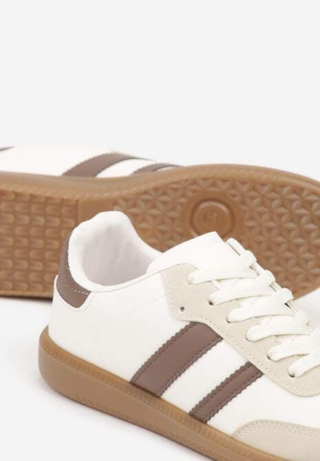 Ciemnobeżowe Casualowe Sneakersy na Płaskiej Podeszwie z Paskami Jereria 7