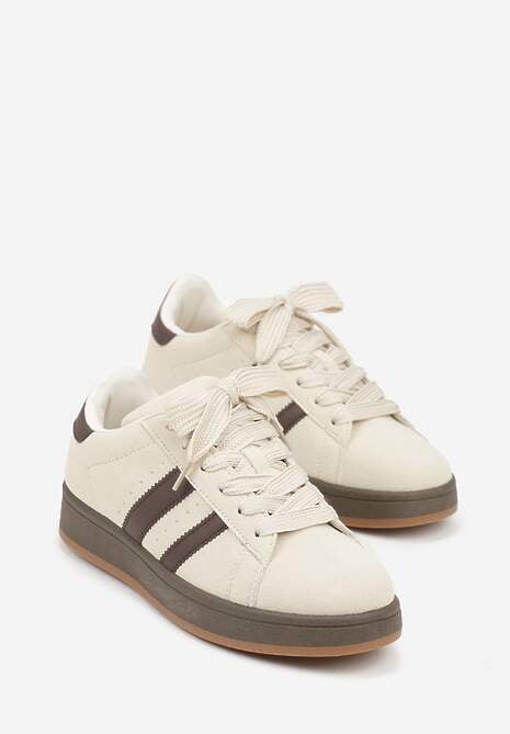 Beżowo-Brązowe Sneakersy Ozdobione Paskami Dolirenna 5