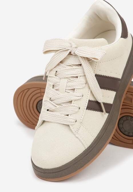 Beżowo-Brązowe Sneakersy Ozdobione Paskami Dolirenna 6