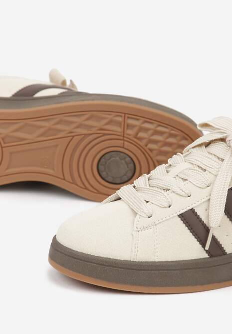 Beżowo-Brązowe Sneakersy Ozdobione Paskami Dolirenna 7