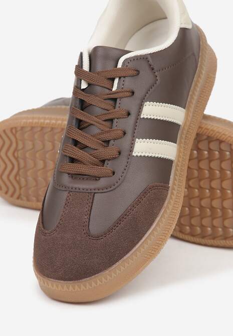 Brązowe Sneakersy na Niskiej Platformie z Paskami na Boku Mevalin 6