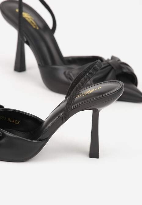 Czarne Sandały na Szpilce Slingback Ozdobione Kokardą Terrafera 7