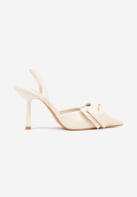 Beżowe Sandały na Szpilce Slingback Ozdobione Kokardą Terrafera 4