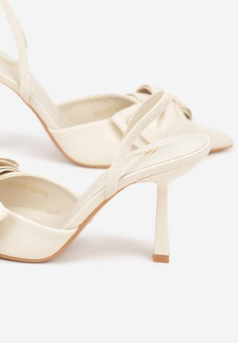 Beżowe Sandały na Szpilce Slingback Ozdobione Kokardą Terrafera 6