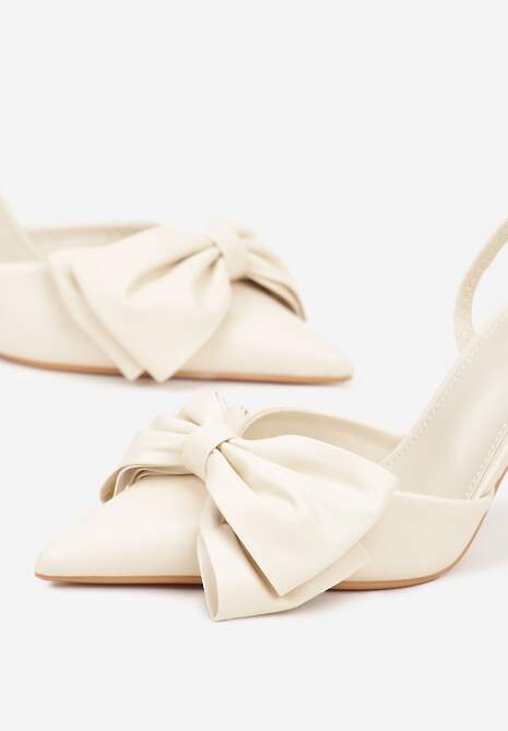 Beżowe Sandały na Szpilce Slingback Ozdobione Kokardą Terrafera 7