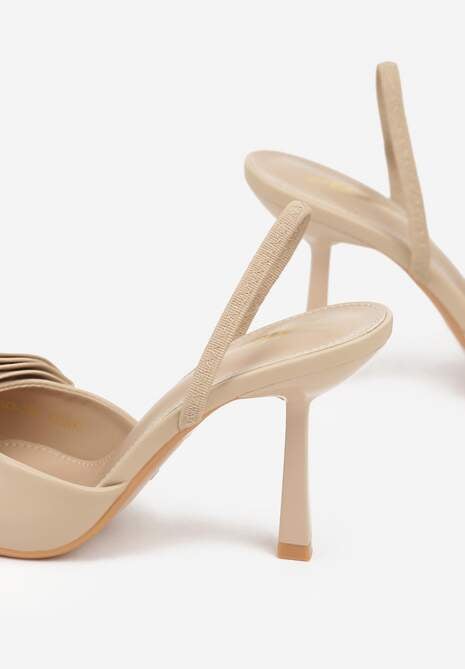 Ciemnobeżowe Sandały na Szpilce Slingback Ozdobione Kokardą Terrafera 7