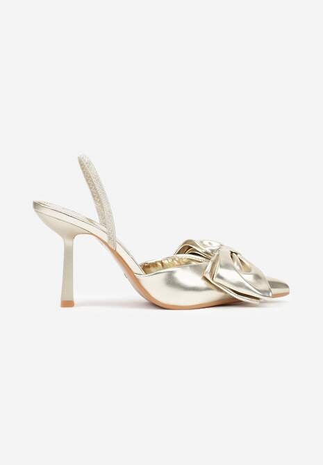 Złote Sandały na Szpilce Slingback Ozdobione Kokardą Terrafera 4