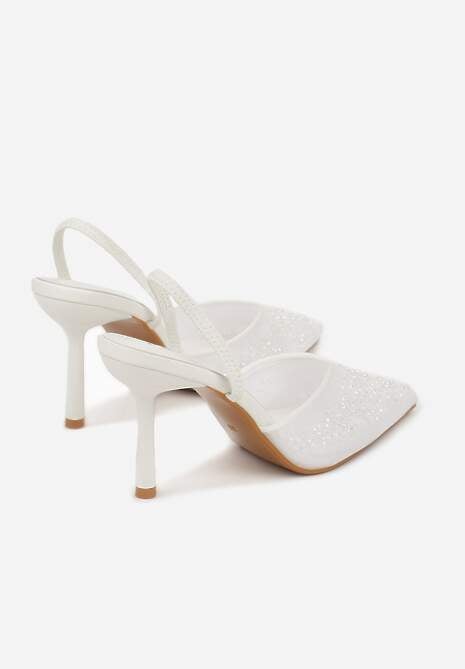 Białe Szpilki Slingback Zdobione Perełkami i Cekinami Irifera 6