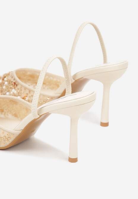 Beżowe Szpilki Slingback Zdobione Perełkami i Cekinami Irifera 7