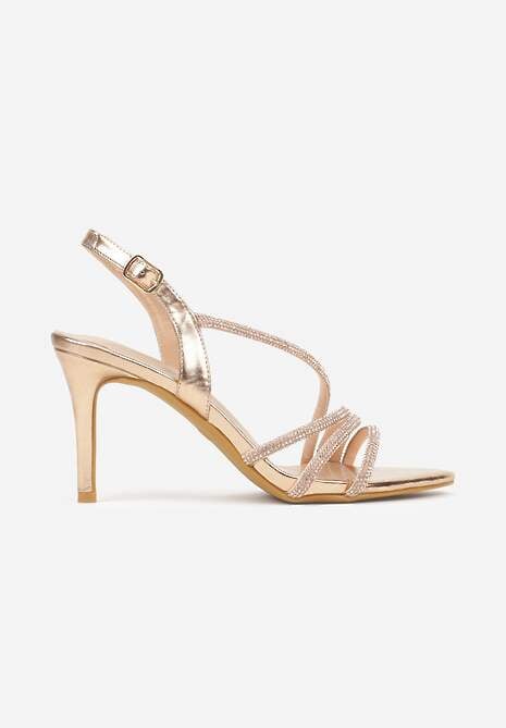 Szampańskie Cyrkoniowe Sandały na Obcasie Typu Szpilka Kalefera 4