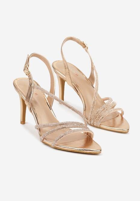 Szampańskie Cyrkoniowe Sandały na Obcasie Typu Szpilka Kalefera 5