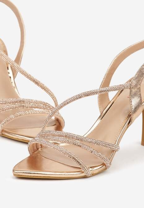 Szampańskie Cyrkoniowe Sandały na Obcasie Typu Szpilka Kalefera 6