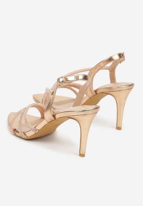 Szampańskie Cyrkoniowe Sandały na Obcasie Typu Szpilka Kalefera 7