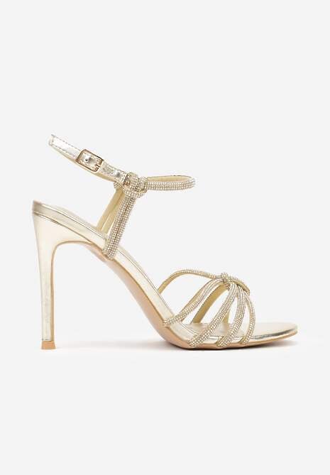 Złote Sandały na Szpilce z Przeplatanymi Paskami z Cyrkoniami Lunafera 4