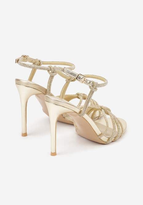 Złote Sandały na Szpilce z Przeplatanymi Paskami z Cyrkoniami Lunafera 6