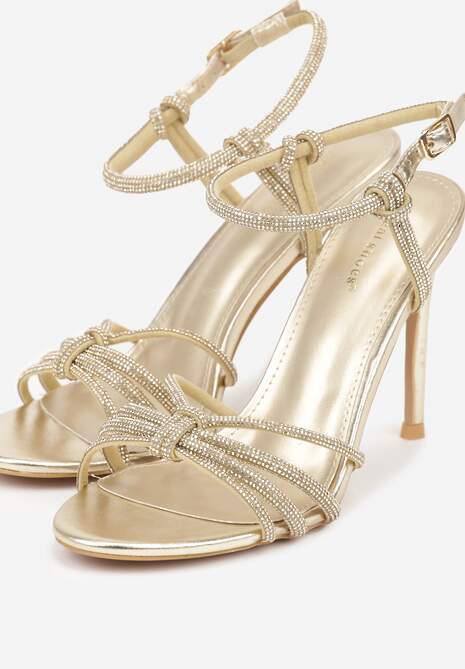 Złote Sandały na Szpilce z Przeplatanymi Paskami z Cyrkoniami Lunafera 7
