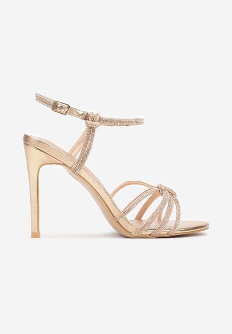 Szampańskie Sandały na Szpilce z Przeplatanymi Paskami z Cyrkoniami Lunafera 4