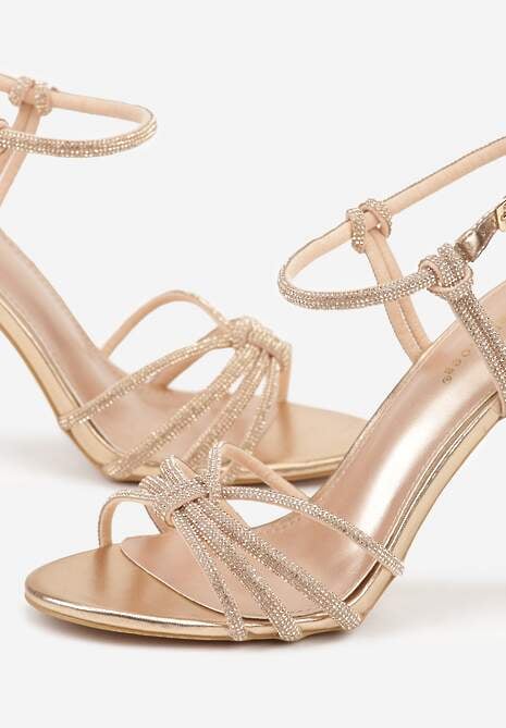 Szampańskie Sandały na Szpilce z Przeplatanymi Paskami z Cyrkoniami Lunafera 7
